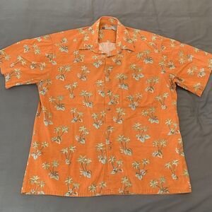 Half Moon Bay Shirt Mens Large Orange Palm Tree Hawaiian Button Up 100% Cotton